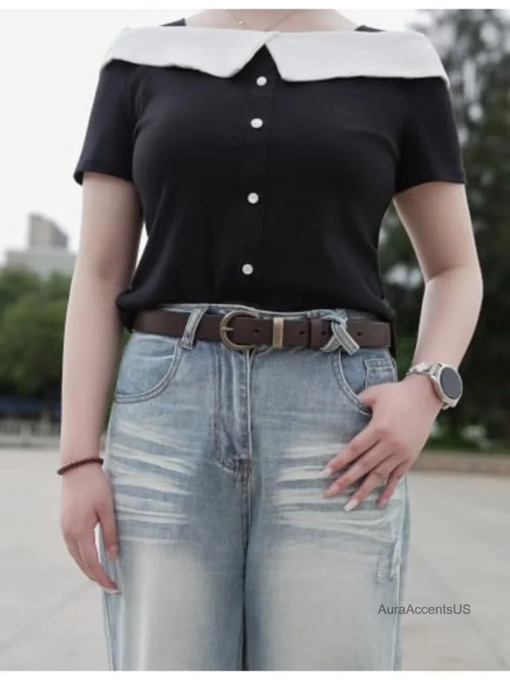 Women's Genuine Leather Belt Solid Brass Buckle 1.1